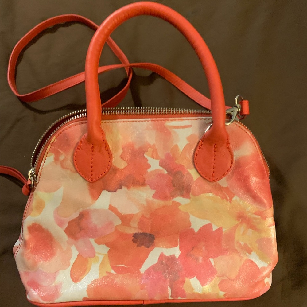 MAURIZIO TAIUTI Beautiful Pink Peach Floral Italian Leather Mini Satchel Handbag